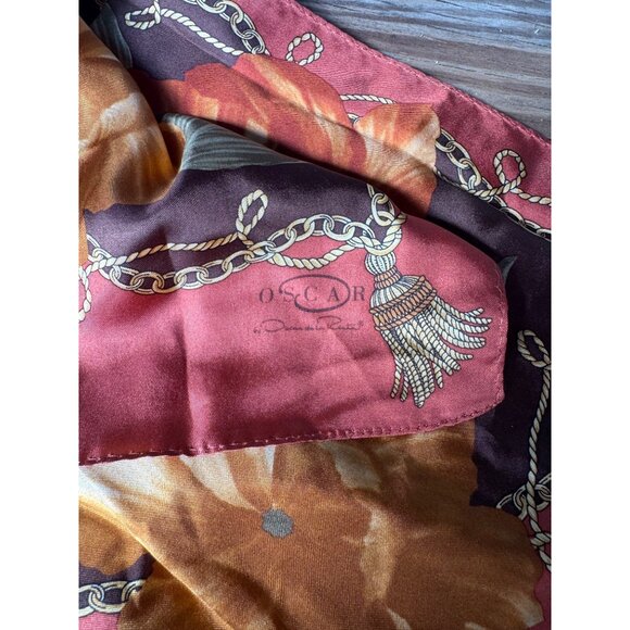 Oscar De La Renta Floral Silk Scarf Orange & Brown - Picture 4 of 5